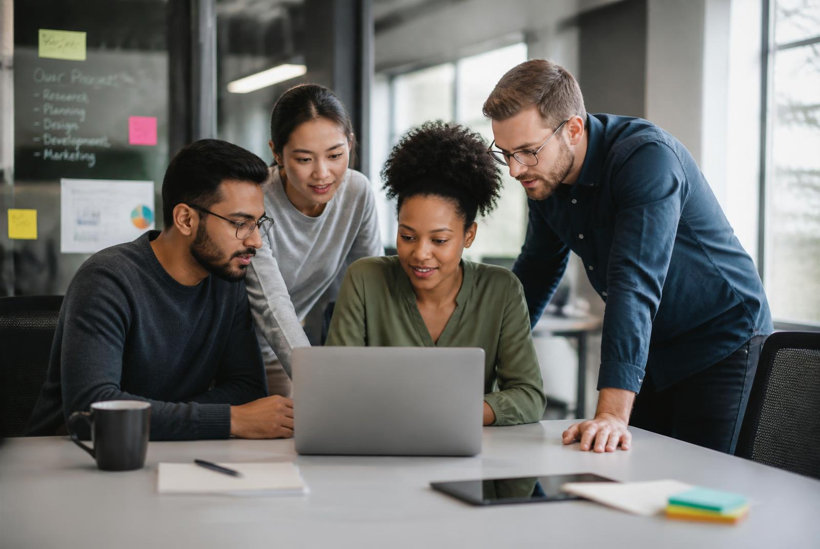 Diverse engineering team collaborating on a project